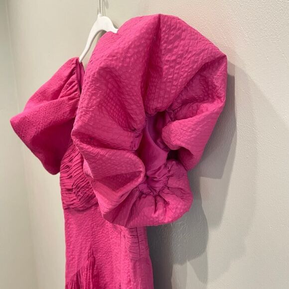 NWT Frame Puff Sleeve Cotton Midi Dress Fuchsia Pink - Size: Small - Picture 13 of 16